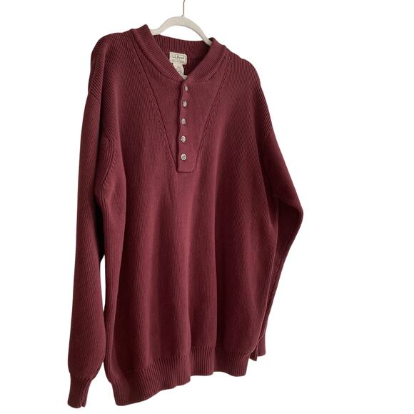 Vintage LL Bean Burgundy 5 Button Henley Cotton Fisherman Knit Sweater XXL Tall - Picture 3 of 15